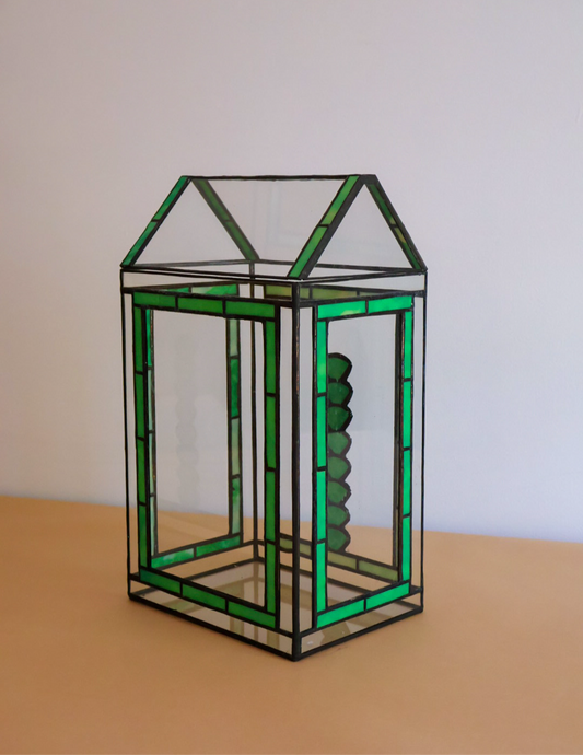 Stained glass terrarium with a succulent design