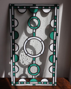 Green, white, and seeded glass, stained glass panel