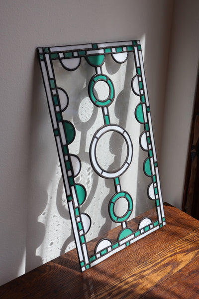 Green, white, and seeded glass, stained glass panel