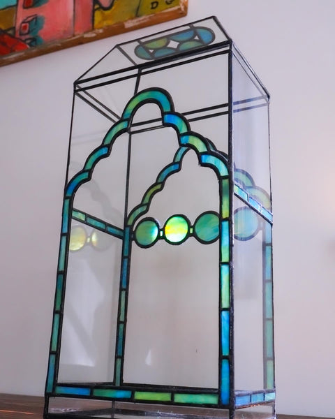 Green\Amber Art Nouveau Stained Glass Terrarium