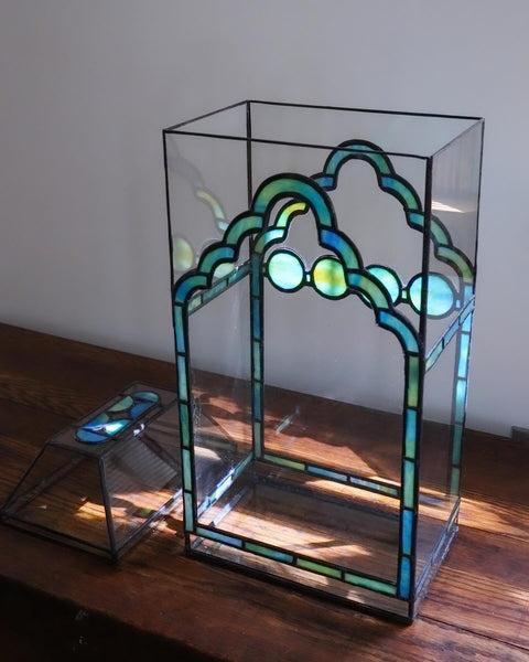 Green\Amber Art Nouveau Stained Glass Terrarium