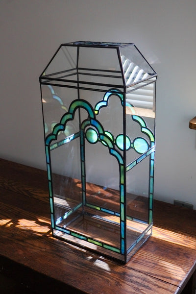 Green\Amber Art Nouveau Stained Glass Terrarium