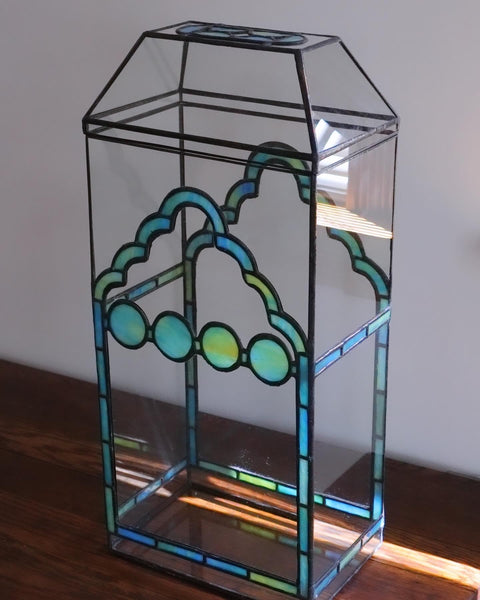 Green\Amber Art Nouveau Stained Glass Terrarium