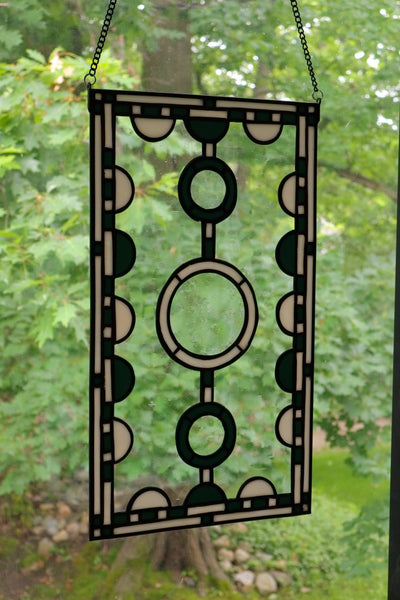 Green, white, and seeded glass, stained glass panel